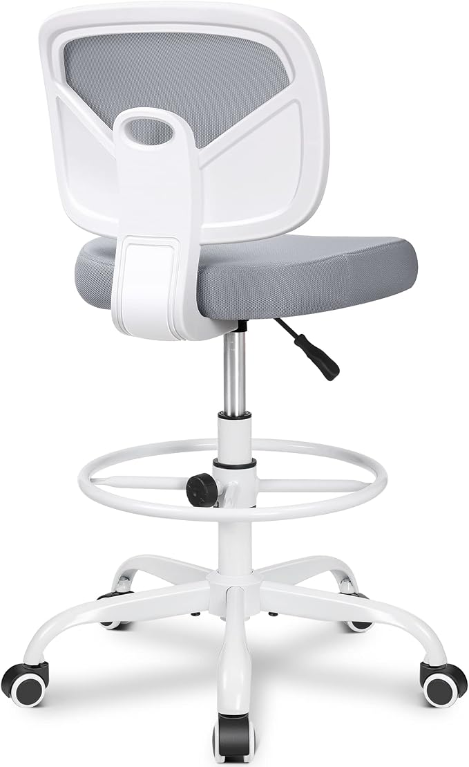 Armless Tall Desk Chair, Adjustable Height and Footring, Mid-Back Ergonomic Standing Desk Chair Mesh Rolling Tall Chair for Art Room, Office or Home (Gray) by Primy