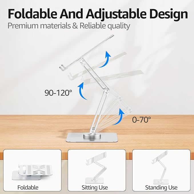 360° Rotating Laptop Stand for Desk fit 10-17" Device | Adjustable Height, Ergonomic Laptop Riser Standing Desk Converter, MacBook Stand, Aluminum Computer Riser Holder - Image 6