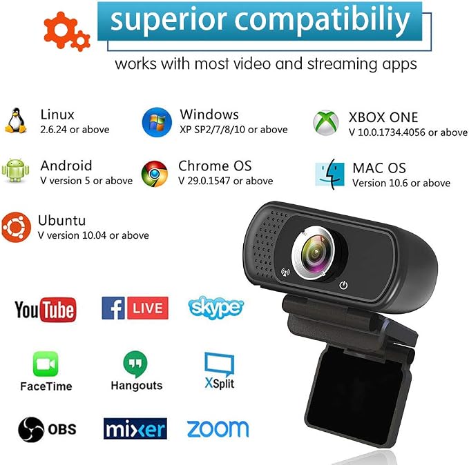 1080P Webcam with Mic Privacy Cover Tripod Stand 110 FOV PC | 1080P webcam with built-in microphone, privacy cover, tripod stand, 110 degree wide angle, USB plug and play for PC laptop - Image 8