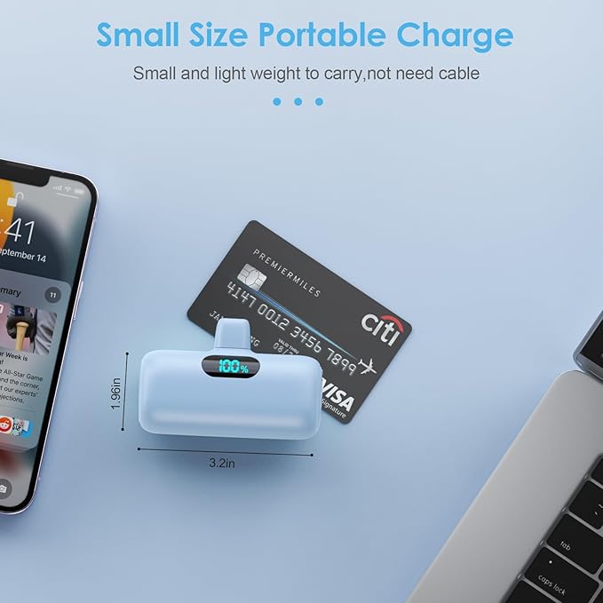 Mini Portable Charger for iPhone,Upgraded 5000mAh PD Fast Charging Battery Pack,LCD Display Cute Power Bank Portable Phone Charger for iPhone 14/14 Pro Max/13/13 Pro/12 Pro/11/XS/XR/X/8/7/6-Light Blue - Image 5