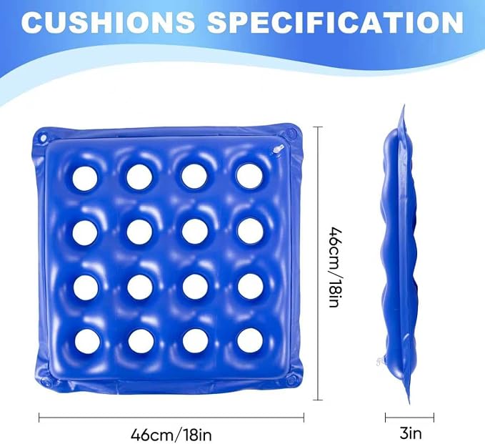 2-Pack Waffle Inflatable Seat Cushions with Pump, 18 Inch Beige 16-Hole Air Cushion for Pressure Relief, Wheelchair, Office Chair, Car Seat & Travel (Blue&Beige) - Image 4