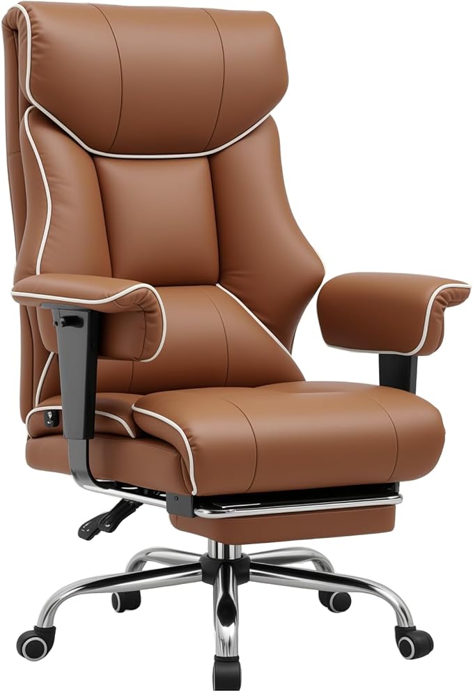 GTPLAYER Big and Tall Gaming Chair 400lbs Heavy Duty Office Chair with Foot Rest & Ergonomic Pocket Spring Cushion, High Back Lumbar Support for Lower Back Pain Relief, Coffee Brown by GTPLAYER