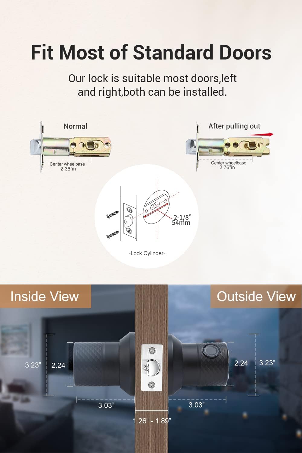 Buoan 4-in-1 Smart Fingerprint Door Knob with Keypad, Black - Image 4