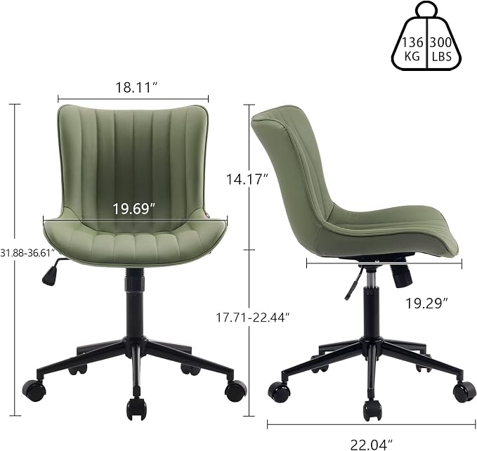 YOUNIKE Office Desk Chair with Wheels Armless Vanity Chair Modern Tan | Faux Leather Upholstered with Rocking Back, Swivel Height Adjustable Small Cute Computer Rolling Task Chair Ergonomic 300lb - Image 2
