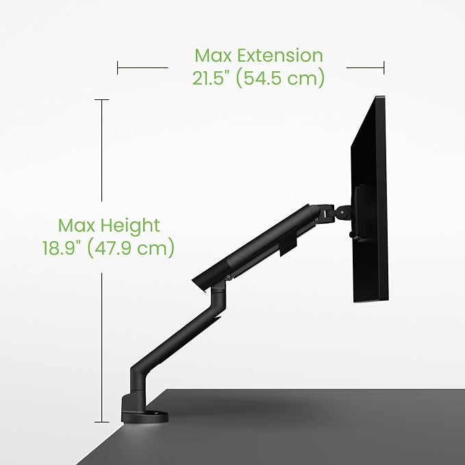 Kanto DM1 Single Monitor Desktop Arm for 17” - 40” Flat, Curved and Ultrawide Monitors | 4.4 to 22 lb Weight Capacity | On-the-Fly Height Adjustment w/Spring Arm | Easy Install | Black - Image 8