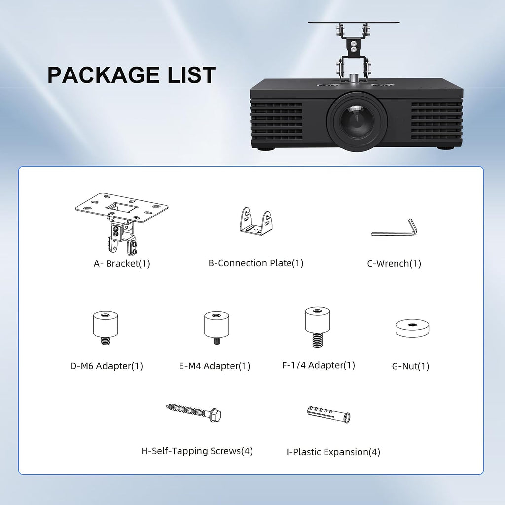 Mini Projector Ceiling Mount Stand Adjustable Wall Mount Hanger Bracket for Mini Projector with 2 Free Adapters, Black PR14MINIB - Image 7
