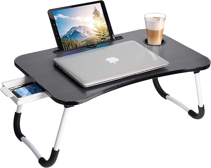 Laptop Desk Foldable Bed Table, Portable Lap Desk Laptop Bed Tray Table with Storage Drawer and Cup Holder, Lap TraysTables Notebook Stand Reading Desks Breakfast Tray for Beds Couch Sofa Floor by Kylinbigda