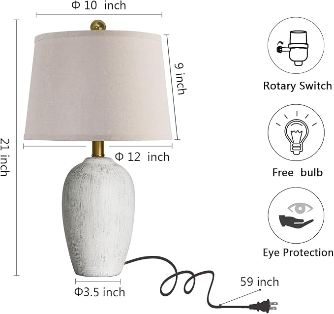 AIEAMPDO 21'' Set of 2 Rustic Ceramic Small Table Lamps for Bedroom | Farmhouse Vintage Nightstand Lamps for Living Room Office Entryway End Table, 2 Bulbs Included - Image 7
