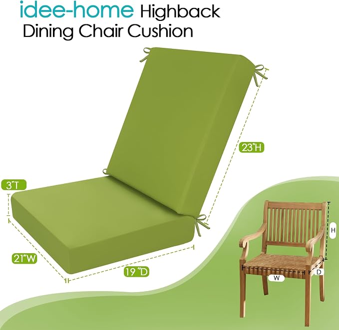 idee-home Outdoor Patio Dining Chair Cushion High Back | Density Foam Chair Cushions Seat with Removable Cover, WeatherResistant Indoor Deep - Image 7
