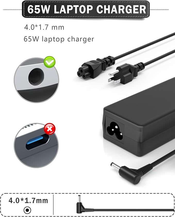 65W AC Adapter Laptop Charger Compatible with Lenovo IdeaPad 1 3 5, Flex 4 5 6 1470 1480, IdeaPad 110s 110 310 320 330s 330 520 530s 710s L340 S145 S340 S540，Yoga 710 720 510, Chromebook - Image 7