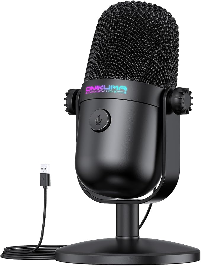 Gaming Microphone with Noise Cancellation & Mute Button, USB Condenser Mic for Streaming/Recording, Ultra-Compact Design, Compatible with PC/Mac/PS4/PS5, Podcast/YouTube/Twitch/Discord (Black) by ONIKUMAGAMING