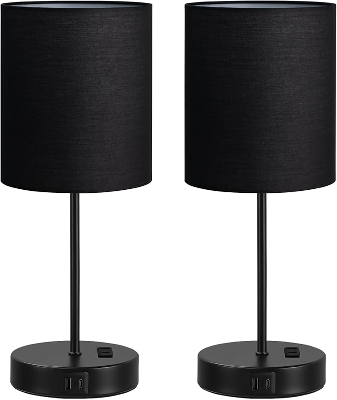 17.6" Black Touch Lamps for Bedroom Set of 2 - Dimmable, USB C+A, AC Outlet | Large 17.6" Tall Lamp, 3-Way Dimming, 5000K Daylight Bulbs, Black Lampshade Black Base, for Living Room, Boys, Men, Girls - Image 9