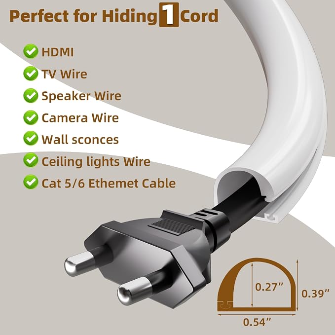 118”Cord Hider for Wall Mounted TV,Adhesive One-Cord Cable Hider for Wall,Cord Covers Raceway Kit for Wires Hider,Flexible Silicone Cable Concealer for Home Office,W 0.54”× H 0.39” - Image 4