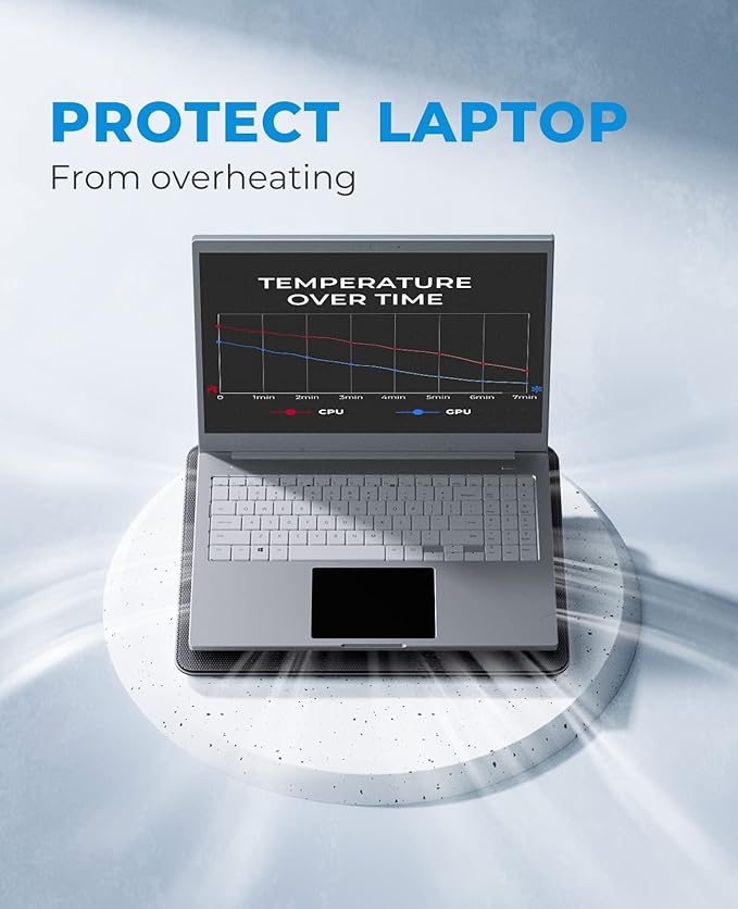 havit HV-F2056 15.6"-17" Laptop Cooler Cooling Pad - Slim Portable USB Powered (3 Fans), Black/Blue | Three quiet USB-powered fans circulate air below the laptop, two height settings improve viewing and typing comfort - Image 2