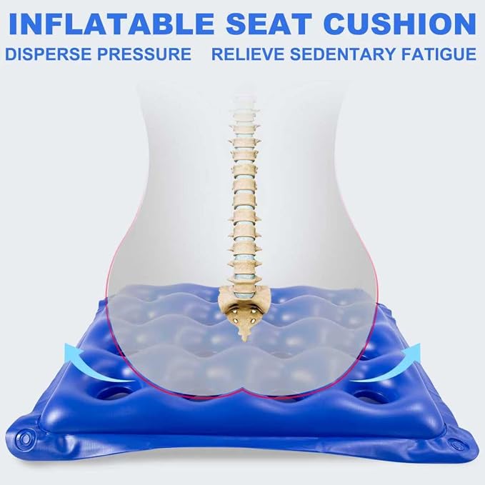 2-Pack Waffle Inflatable Seat Cushions with Pump, 18 Inch Beige 16-Hole Air Cushion for Pressure Relief, Wheelchair, Office Chair, Car Seat & Travel (Blue&Beige) - Image 3