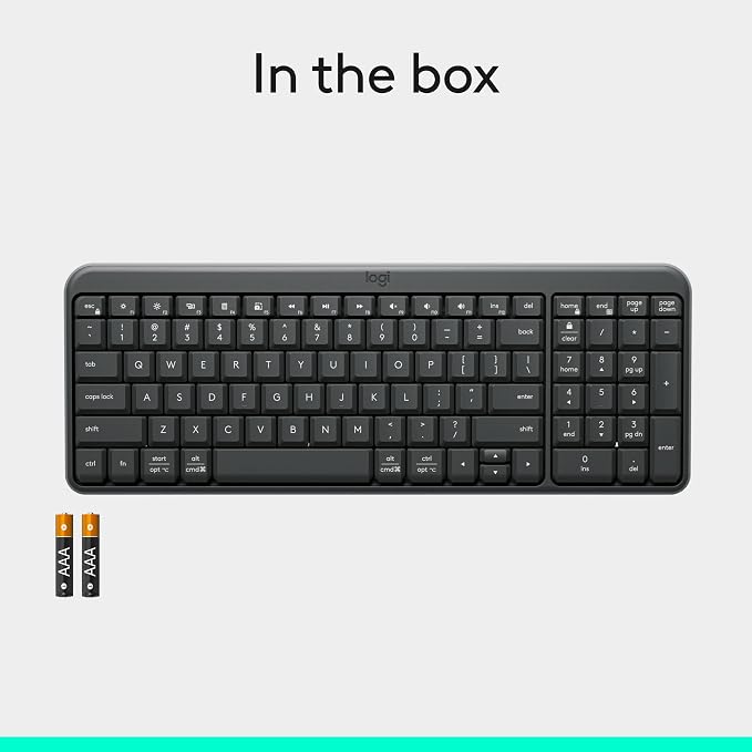 Logitech K250 Compact Bluetooth Wireless Keyboard with Numpad - Graphite | Bluetooth connectivity only, no USB receiver, compact design, spill-resistant, comfortable keys, Windows MacOS compatible - Image 8