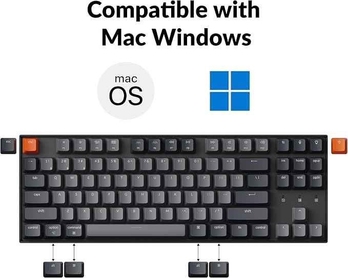 Keychron K8 Tenkeyless Wireless Mechanical Keyboard for Mac, White Backlight, Bluetooth, Multitasking, Type-C Wired Gaming Keyboard for Windows with Brown Switch - Image 3