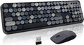 Clicky Wireless Keyboard and Mouse Combo,Retro Typewriter Style,Black Gray | Bubble Round Keys,Dark Grey Floating Keys for Long Nails,2.4GHz USB Receiver,Full Size with Number Pad for PC Laptop Desktop by LETTON