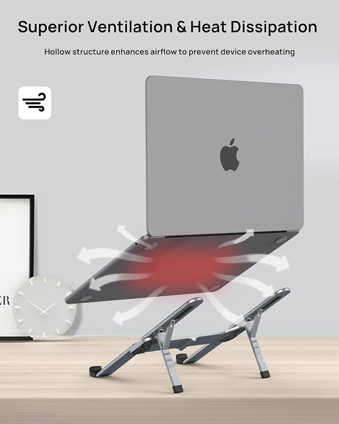 Ultra Compact Foldable Laptop Stand - Portable Laptop Holder for Desk & Travel Use, Adjustable, Ergonomic Aluminum Computer Holder for MacBook, Tablet 10-16" (Plus-Gray, Bi-Fold) - Image 9