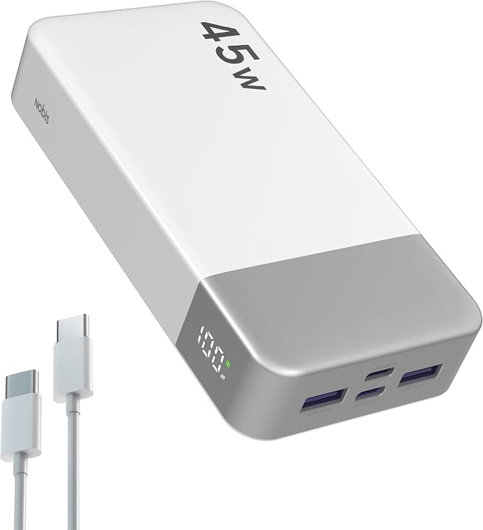 NOBIS Portable Charger 45W 20000mAh Power Bank Fast Charging | 2C+2A Battery Pack with C to C Cable, Battery Bank with Digital Display for iPhone Android Laptop etc by NobisPowerbank