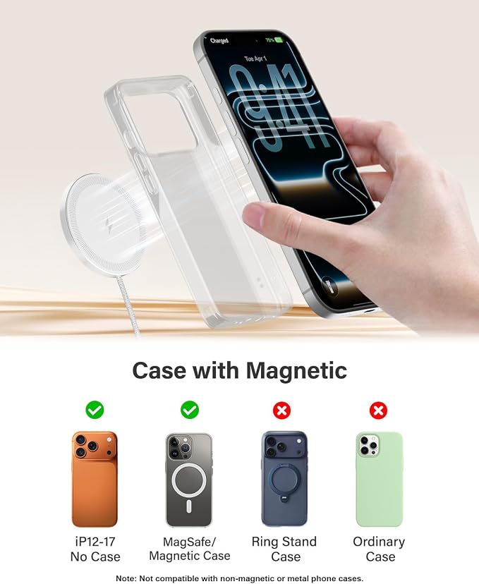 6FT Magnetic Wireless Charger Charging Pad - 15W Fast Mag-Safe Phone Charger for Apple iPhone 17 16 15 14 13 12 Series & AirPods 4 3 2 Pro, Phone Charging Pad with Plug for Desk & Travel, 2Pack White - Image 5