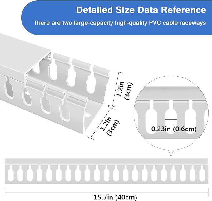 Cable Duct Management Raceway Kit, 62.8" (4 x 15.7) Server Rack Cable Management, Cable Management for Hide Network HDMI VGA Cable, Open Slot Cable Track Desk Wire Channel, Cable Raceway White 4 Pack - Image 2