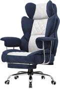 GTPLAYER Gaming Chair,Office Chair with Pocket Spring Lumbar Support, Ergonomic Comfortable Wide Office Desk Computer Chair with Outward Fixed Soft Armrests and Footrest (Fabric, Dark Blue & White) by GTPLAYER