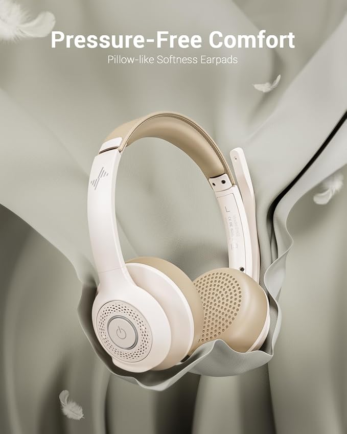 JIAMQISHI Wireless Headset with AI Noise Cancelling Microphone Bluetooth Headset - Bluetooth V5.2 Headphones with USB Dongle & Mic Mute for Computer/Laptop/PC/iPhone/Android/Cell Phones (White) - Image 4