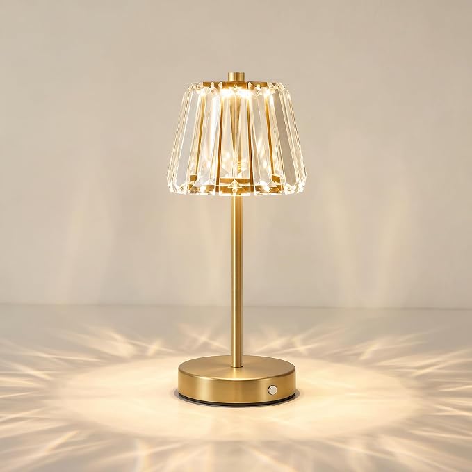 13" Small Crystal Cordless Table Lamp, Touch Rechargeable Desk Lamps | 3 Color Temps, Stepless Dimming, Gold Portable Battery Operated LED Table Lamp for Bedside, Nightstand, Kitchen, Patio, Decor by Oneach