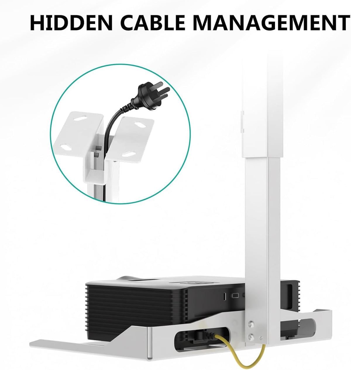 WALI Projector Ceiling Mount Tray, Height Adjustable Wall Mount Holder for Projectors, Hidden Cable Management, Fits Projectors up to 22lbs, 13.7" x 8.6" Platform, White (PM-005-W) - Image 4