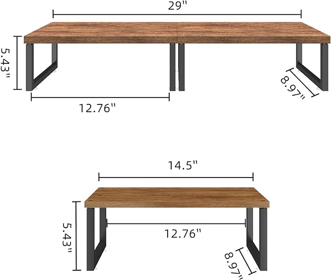 Simple Trending Wood Monitor Stand Riser, 2 Pack, Antique Brown | Desk Storage Organizer, Desktop Stand for PC/TV/Laptop/Printer , Sturdy Metal Frame, Waterproof, 29"W x 9"D x 5.5"H - Image 6
