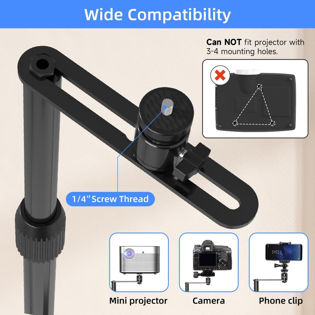 suptek 63.9” Extendable Projector Stand Against Wall Hidden Stand, 360°Swivel, Height Adjustable, Mini Projector Mount Bracket, Compatible with Home Office Video Vlog DVR Camera, PR001FPL - Image 5