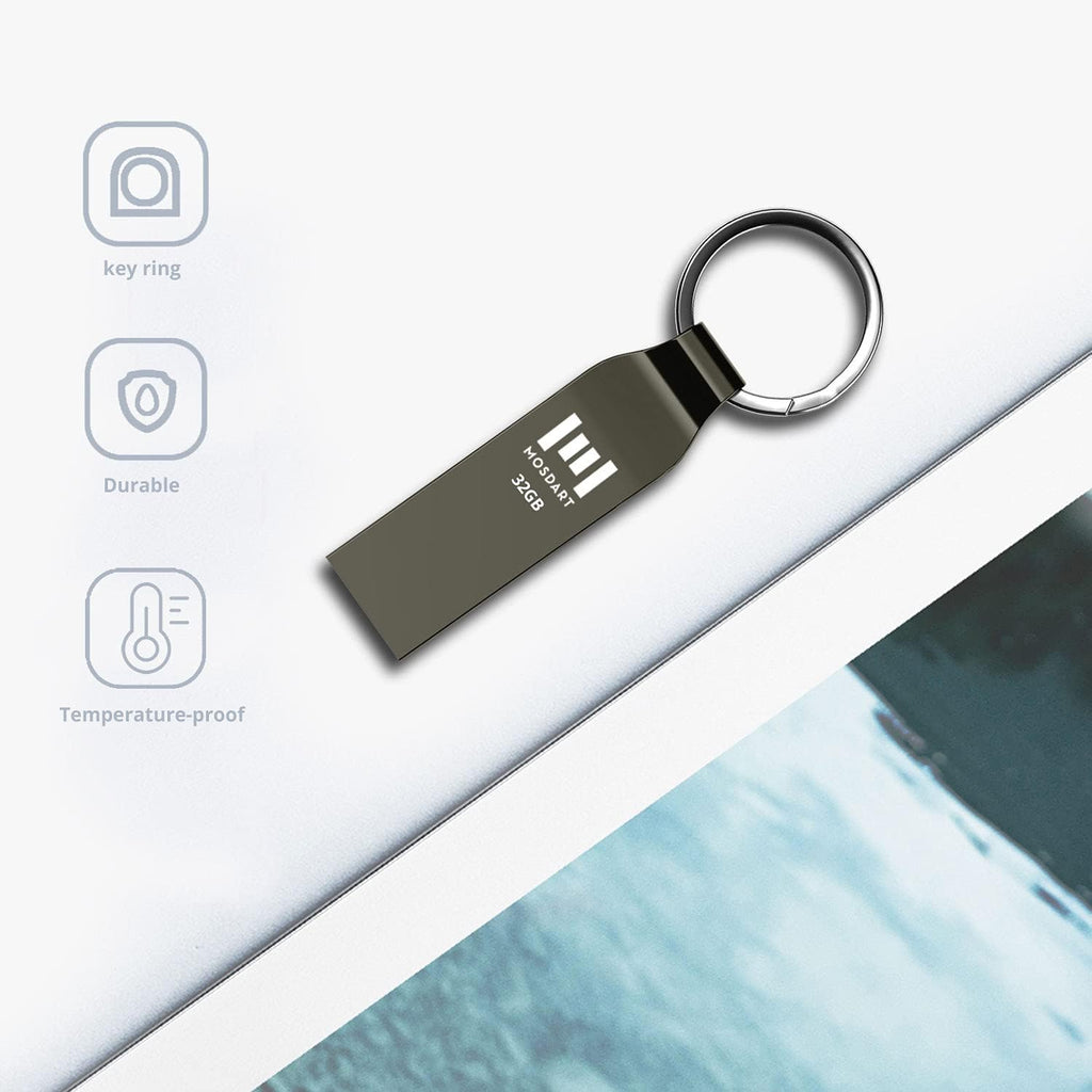 MOSDART 2pcs 32GB Metal USB 2.0 Flash Drive Waterproof with Keychain,Gray - Image 7