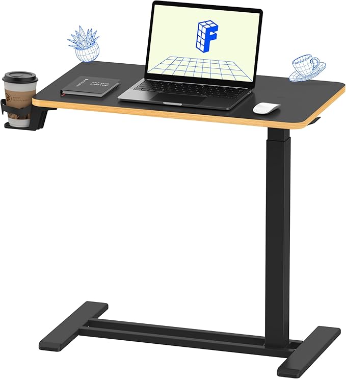 FLEXISPOT H7 28" Pneumatic Height-Adjustable Overbed Table with Wheels | C-shaped bedside table TV Tray,Medical End Side Table,Laptop desk for Hospital Home office use,27.6"W x 15.7"D,Black Maple by Unknown