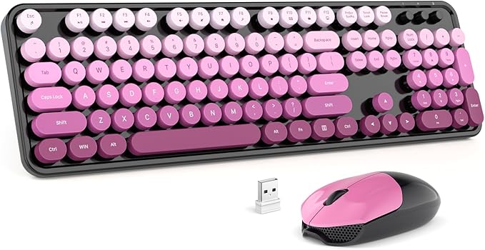 MOFII Wireless Keyboard and Mouse Combo, 2.4GHz Retro Typewriter Keyboard Full Size, Cute Wireless Mice, USB Dongle Plug and Play, for Laptop, PC, Desktop, Windows (Black Pink Gradient Color) by MOFII