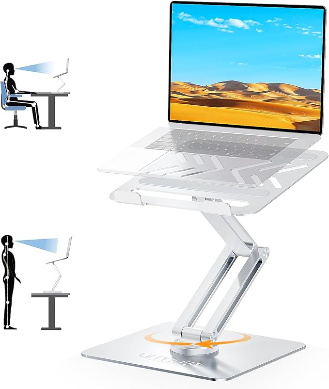 360° Rotating Laptop Stand for Desk fit 10-17" Device | Adjustable Height, Ergonomic Laptop Riser Standing Desk Converter, MacBook Stand, Aluminum Computer Riser Holder by Urmust