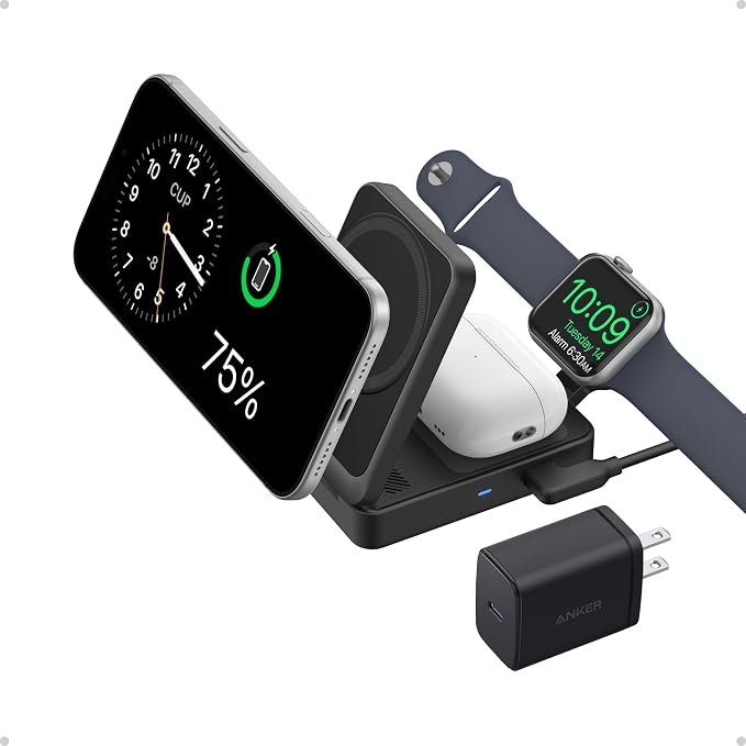 Anker MagGo 3-in-1 MagSafe-Compatible Qi2 15W Foldable Charging Station | Qi2-Certified Wireless Charging Stand for iPhone 17 - 12 Series, AirPods, Apple Watch Ultra(Non-Battery, Adapter Included) by Unknown