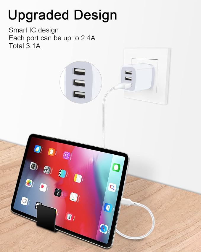 USB Charger Cube Wall Charger Plug AILKIN 3.1A 3 Muti Port USB Adapter Plug | USB Charging Station Box Base for iPhone 17 16 15 14 13 12 Pro Max Mini SE 11 Pro Max Samsung Phones Charging Block - Image 5