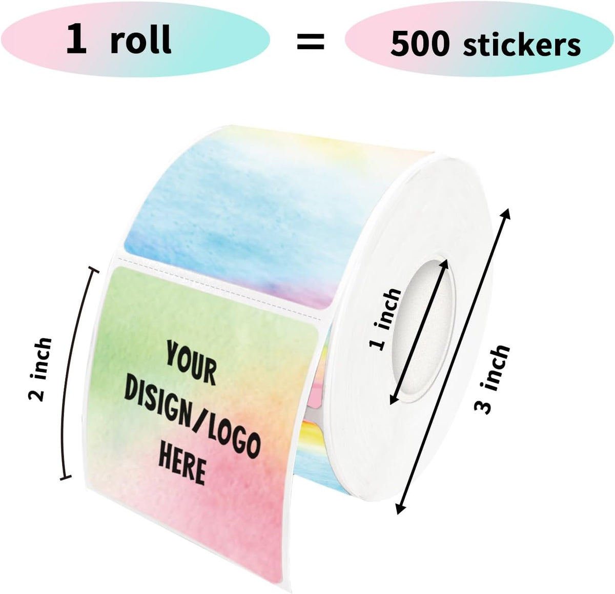 2"x2" Rainbow Square Thermal Label Stickers,Self-Adhesive Square Direct Thermal Labels,500 Sheets with Perforation Line in ROLL - Image 2