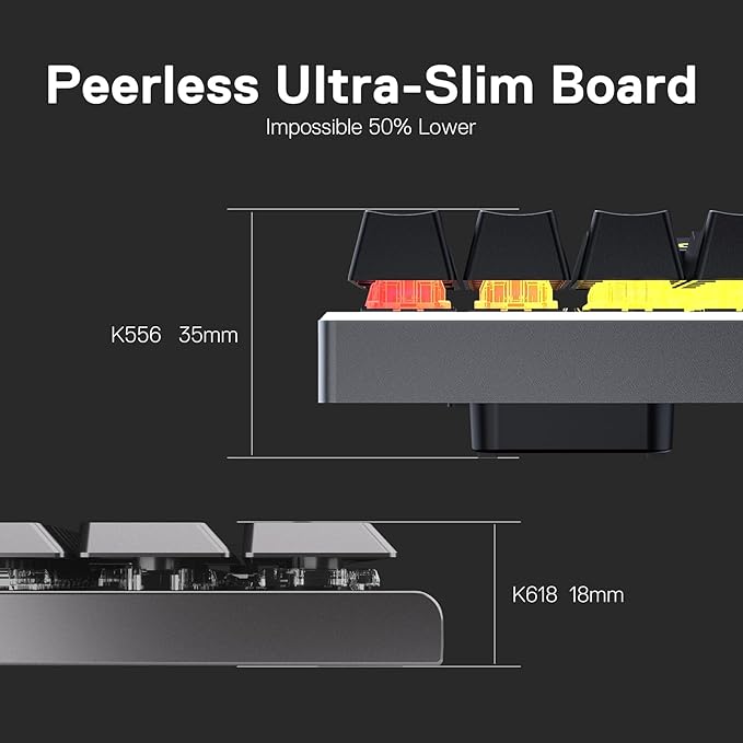 Redragon K618 PRO Wireless Ultra-Thin Gaming Keyboard, Macro & Media Scroll | 0-Delay Tri-Mode, 5 On-Board Keybinding G Buttons for MMO MOBA Games, Dedicated Media Control, Easy-Switch Win/Mac Compatible - Image 5