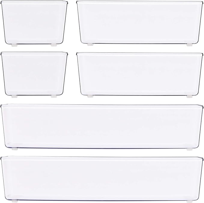 Simple Houseware Clear Desk Drawer Organizer, Assorted Sizes, 6 Packs | For Desk, Office, Bathroom, Makeup, and Craft Storage - Image 2