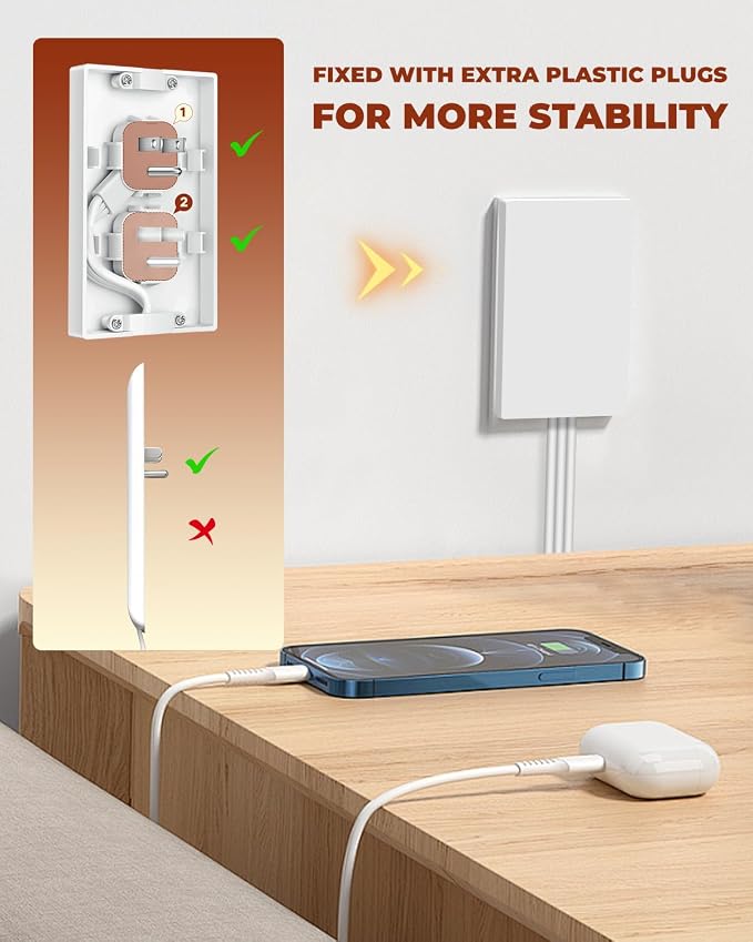 Saker Outlet Concealer Power Strip, 8ft Flat Cord, 3 Outlets, White | 8ft Ultra-Thin Flat Extension Cord, Low-Profile Flat Plug Design, 3 Convenient AC Outlets, Wall-Hugging Cord Management - Image 4
