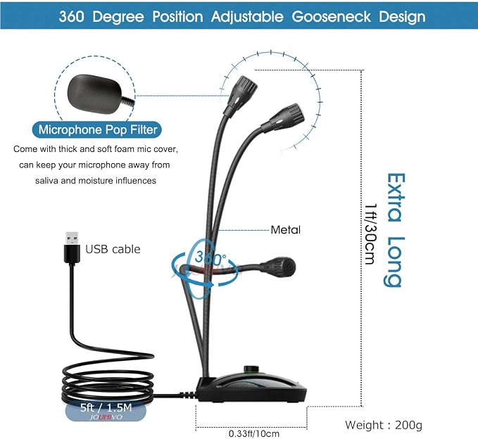 USB Recording Microphone, Computer PC Podcast Condenser Cardioid Mic with Mute Button & LED Indicator for Laptop, Mac, PS4 - Vocal, Podcasting, Skype, YouTube, Streaming (JV603PRO) - Image 3
