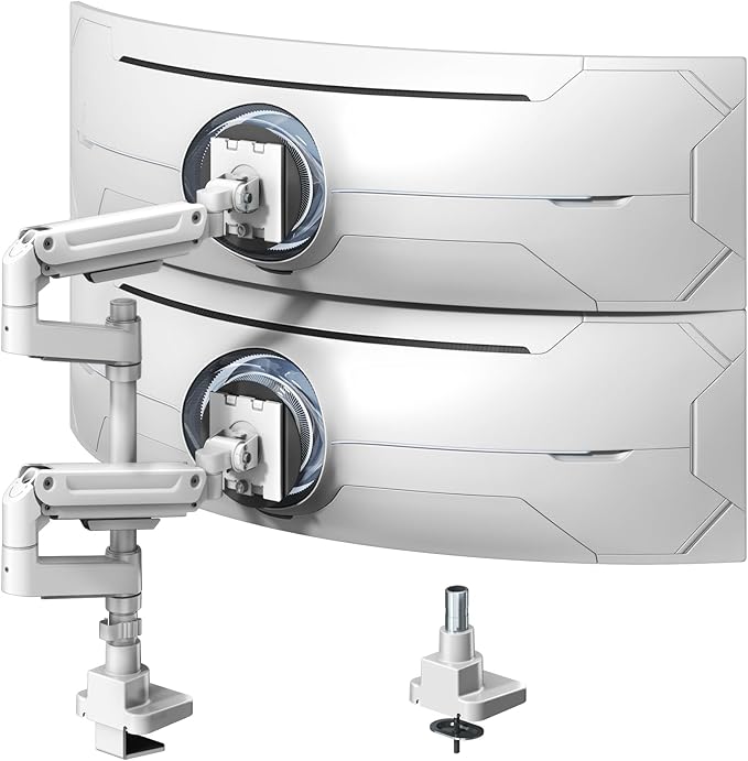 Dual Monitor-Arm Heavy-Duty for 17-49-inch Screens - Vertical Stacked Dual Monitor Mount Stand for Ultrawide Screens up to 44lbs, Aluminum,Full Motion, VESA 75/100 mm, White by PUTORSEN