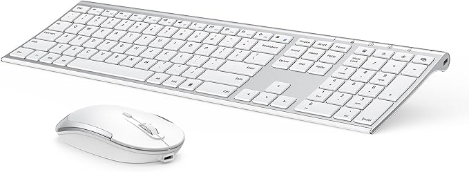 Vssoplor Wireless Keyboard and Mouse, Rechargeable Ultra Slim, White Silver | Quiet Full-Size Keyboard and Mouse Combo Set, for Laptop, PC, Notebook, Desktop, 2.4GHz Stable Connection, Ideal for Office by VssoPlorWirelesskeyboardMouse