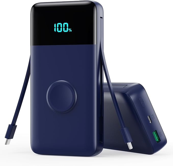 Portable Charger Power Bank 40800mAh with Built-in Cables,25W Fast Phone Charging Portable Battery Pack,5 Outputs Travel Essentials Outdoor External Battery for iPhone 17/16,Galaxy Android etc-Blue by LanLuk