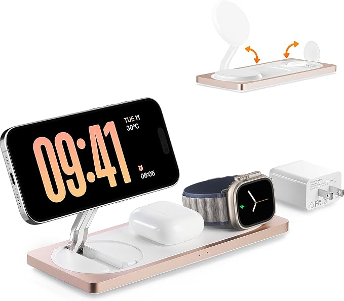 3 in 1 Wireless Charging Station for Apple Devices with MagSafe | For iPhone 17/Air/16/15/14/13/12, AirPods & Apple Watch, Foldable Portable Aluminum Charging Stand, Adapter Included - Image 7
