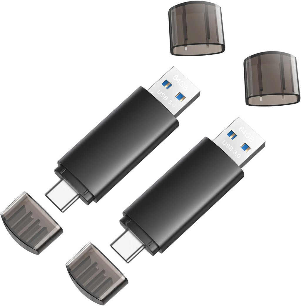 64GB USB C Flash Drive Dual USB 3.0 Flash Drive Type C + USB A Portable Type-C Flash Drive 2-in-1 USB-C Thumb Drive for Smartphone Tablet Computer Mac iPhone Black (2 Pack) by JOIOT
