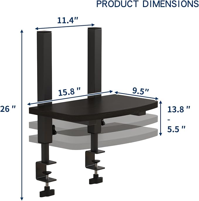 Adjustable Clamp-On Monitor Riser for Desk, Height Adjustable Monitor Stand with Space-Saving Design, Black MDF Shelf for Home Office, Workstation, and Study Setup (Black) - Image 4