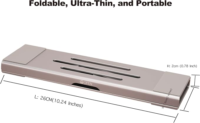 Aluminum Fold & Laptop Riser Stand 3-in-1 Adjustable, Foldable Cooling Stand with Integrated Storage Box, Ruler and Ultra-Slim Portable Design for MacBook, Tablet, Ipad, Keyboard and All Laptop - Image 2